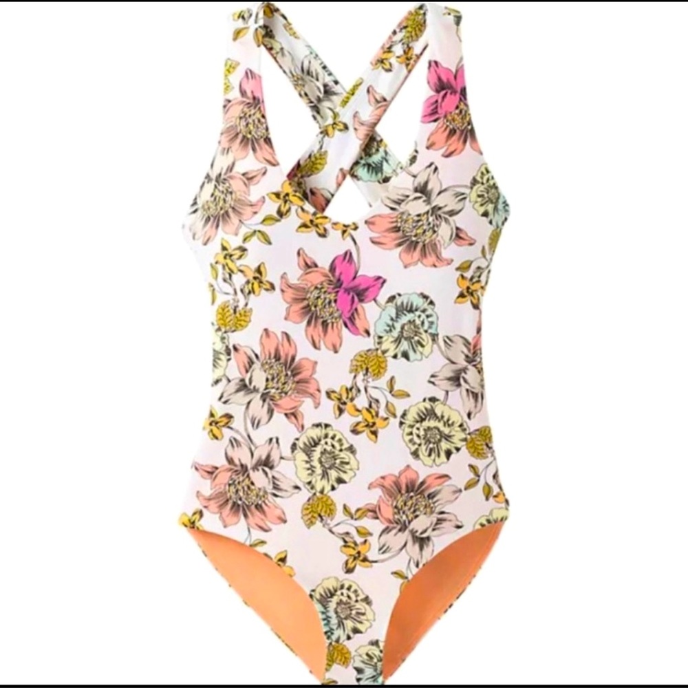 Prana Women's Bone Camelia Ella One-Piece
Floral Swimsuit UPF 50+ Size M, NWT